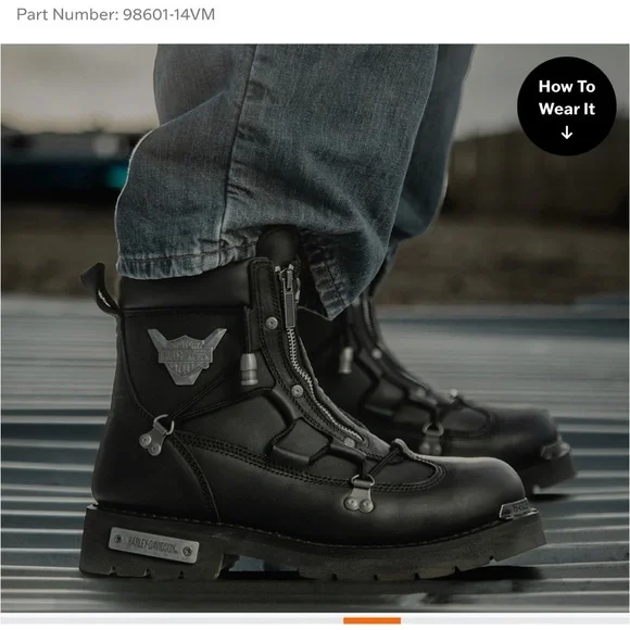 Harley-Davidson Black Motorcycle Boots with Silver Accents Size 6 NWOB - Picture 8 of 8